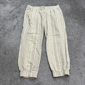 Prana Cienega Hemp Jogger Pants Women 12 Tan Beige Striped Organic Cotton Casual